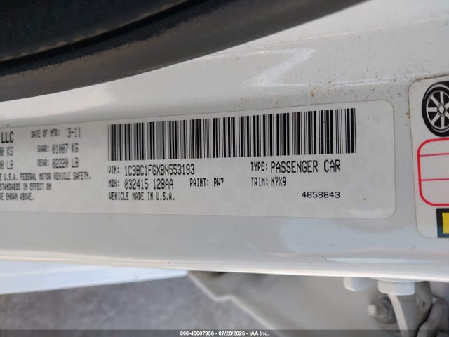 2011 Chrysler 200 Touring მანქანა იყიდება აუქციონზე, vin: 1C3BC1FGXBN553193, აუქციონის ნომერი: 45607956