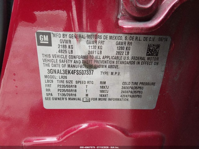 3GNAL3EK4FS507337 Chevrolet Captiva Sport Fleet Lt