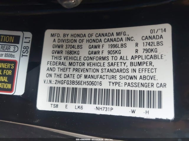 2HGFG3B56EH506016 Honda Civic Lx
