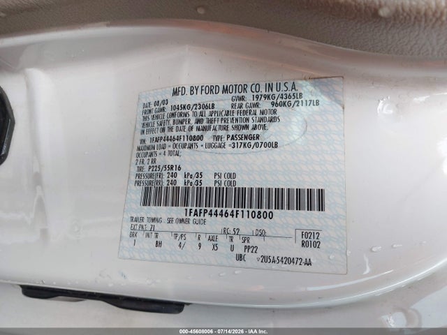 Aukcja sprzedaży 2004 Ford Mustang, vin: 1FAFP44464F110800, numer aukcji: 45608006