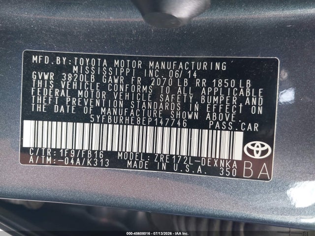 Toyota Corolla Le Plus 2014 5YFBURHE8EP147746 Image 9