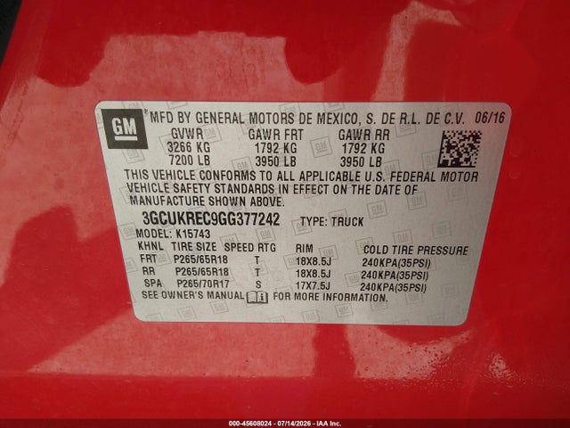 Chevrolet Silverado 1500 Lt 2016 3GCUKREC9GG377242 Image 9