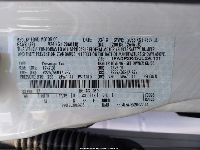Ford FOCUS ELECTRIC 2018 1FADP3R49JL296131 Image 9