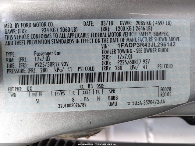 Ford FOCUS ELECTRIC 2018 1FADP3R43JL296142 Image 9