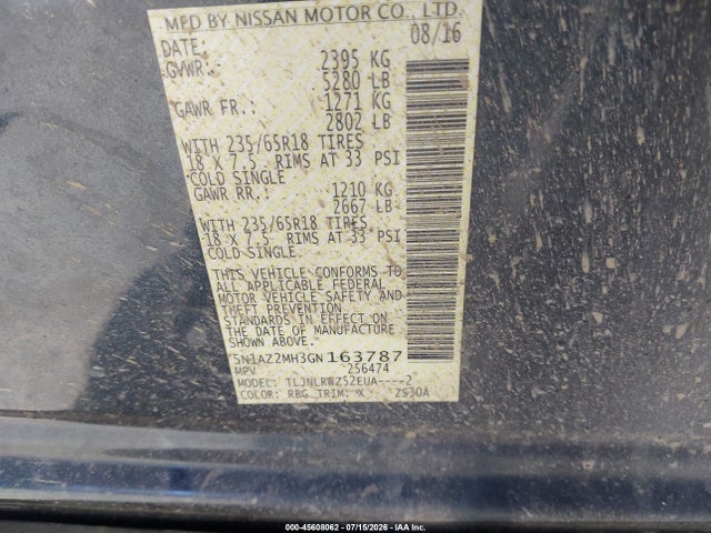 5N1AZ2MH3GN163787 Nissan MURANO SL