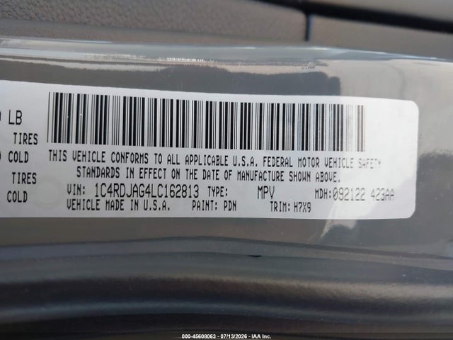 2020 Dodge Durango Sxt Awd მანქანა იყიდება აუქციონზე, vin: 1C4RDJAG4LC162813, აუქციონის ნომერი: 45608063