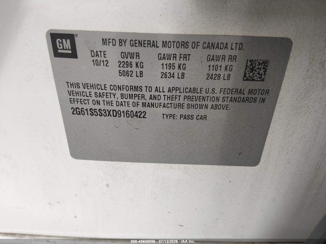 Aukcja sprzedaży 2013 Cadillac Xts Premium, vin: 2G61S5S3XD9160422, numer aukcji: 45608096