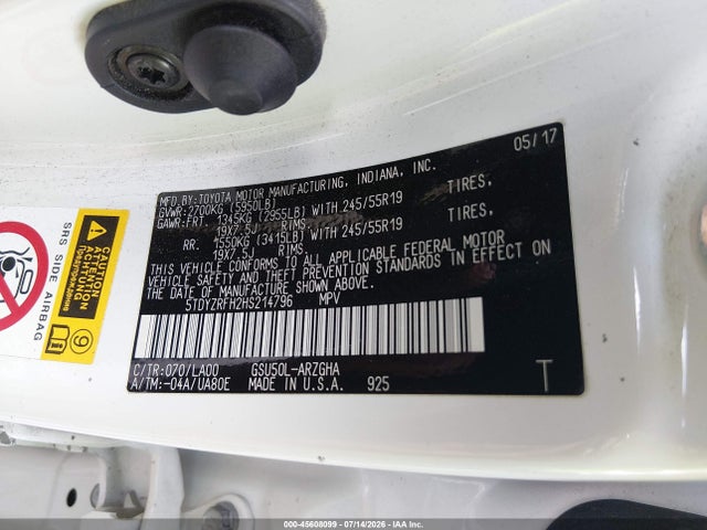 Toyota Highlander Limited 2017 5TDYZRFH2HS214796 Image 9