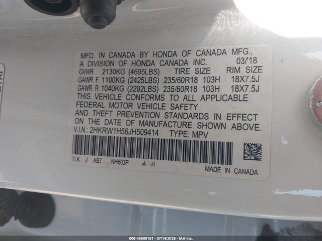 2HKRW1H56JH509414 Honda CR-V EX