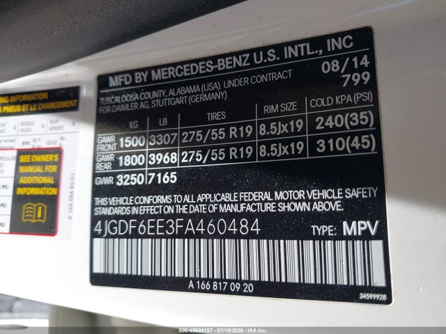 4JGDF6EE3FA460484 Mercedes-Benz Gl 450 4matic