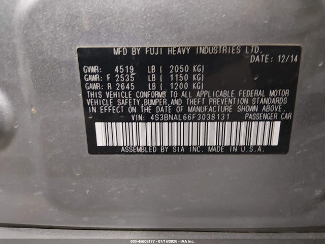 Продаж на аукціоні авто 2015 Subaru Legacy 2.5i Limited, vin: 4S3BNAL66F3038131, номер лоту: 45608177
