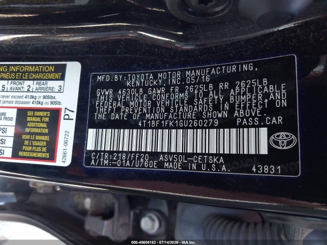 4T1BF1FK1GU260279 Toyota CAMRY SE