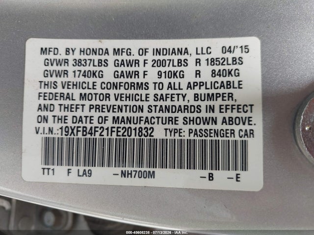19XFB4F21FE201832 Honda CIVIC HYBRID