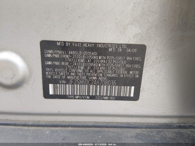 Aukcja sprzedaży 2010 Subaru Forester 2.5x Limited, vin: JF2SH6DC2AH708036, numer aukcji: 45608284