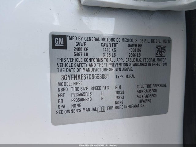Продаж на аукціоні авто 2012 Cadillac Srx Luxury Collection, vin: 3GYFNAE37CS653081, номер лоту: 45608286