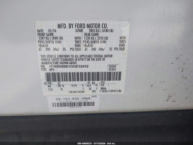 Ford Explorer 2016 1FM5K8B81GGD32432 Image 9