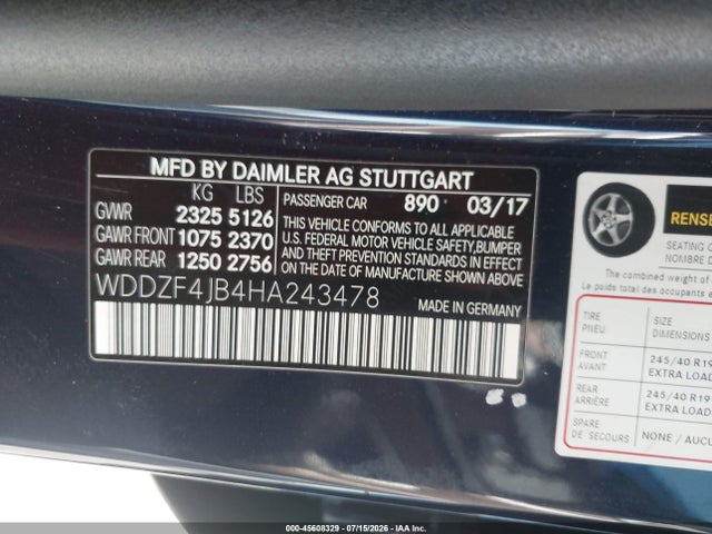 Aukcja sprzedaży 2017 Mercedes-benz E 300, vin: WDDZF4JB4HA243478, numer aukcji: 45608329