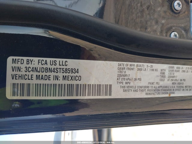 45608334 :رقم المزاد ، 3C4NJDBN4ST585934 vin ، 2025 Jeep Compass Latitude 4x4 مزاد بيع