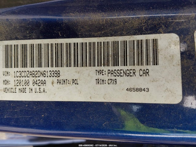 Продажа на аукционе авто 2013 Dodge Avenger Se, vin: 1C3CDZAB2DN613398, номер лота: 45608362