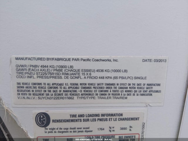 Pacific Coach Works Other 2014 5UYCN3122ER015662 Image 9