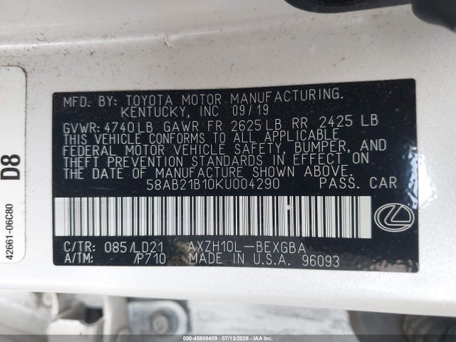 Lexus ES 300H 2019 58AB21B10KU004290 Image 9