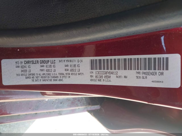 Продаж на аукціоні авто 2015 Chrysler 200 C, vin: 1C3CCCEG8FN540112, номер лоту: 45608433