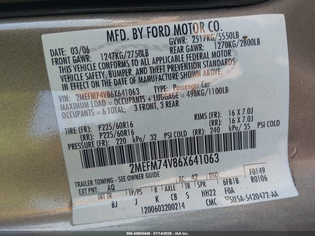 Aukcja sprzedaży 2006 Mercury Grand Marquis Gs, vin: 2MEFM74V86X641063, numer aukcji: 45608446