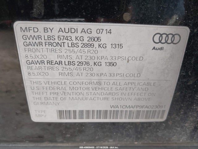 Продаж на аукціоні авто 2015 Audi Q5 3.0 Tdi Premium Plus, vin: WA1CMAFP9FA023091, номер лоту: 45608450