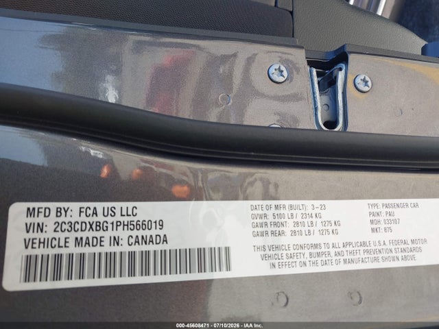 Auction sale of the 2023 Dodge Charger Sxt, vin: 2C3CDXBG1PH566019, lot number: 45608471