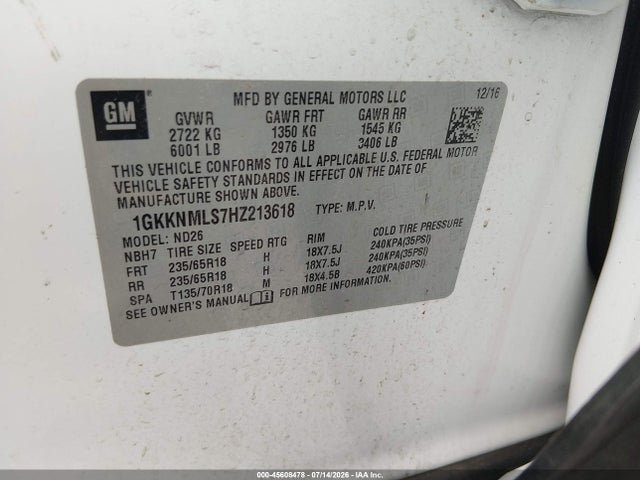 Продажа на аукционе авто 2017 Gmc Acadia Slt-1, vin: 1GKKNMLS7HZ213618, номер лота: 45608478