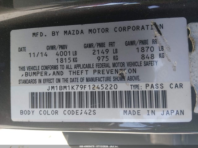 Продаж на аукціоні авто 2015 Mazda Mazda3 I Sport, vin: JM1BM1K79F1245220, номер лоту: 45608479