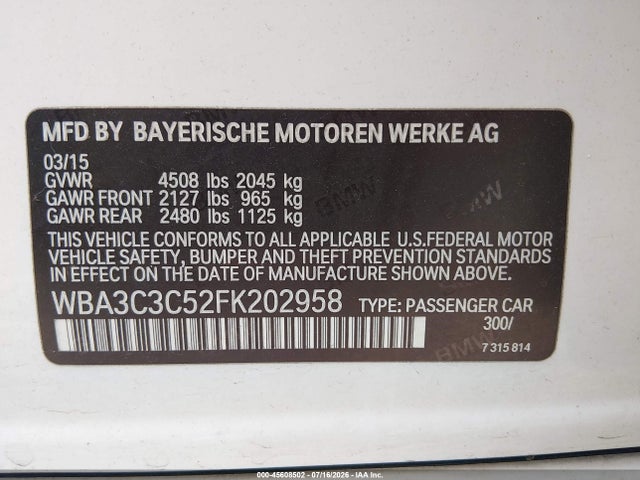 Продаж на аукціоні авто 2015 Bmw 320i Xdrive, vin: WBA3C3C52FK202958, номер лоту: 45608502
