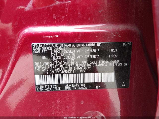 2018 Toyota Rav4 Le მანქანა იყიდება აუქციონზე, vin: 2T3ZFREV9JW506311, აუქციონის ნომერი: 45608506