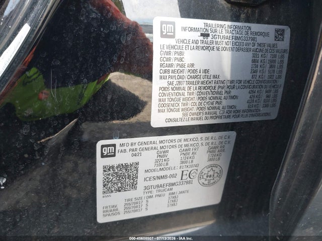 GMC SIERRA 1500 2021 3GTU9AEF8MG337981 Image 9