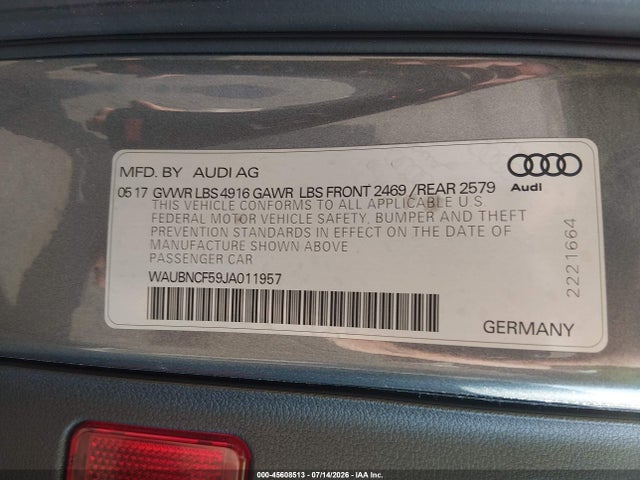 Продаж на аукціоні авто 2018 Audi A5 2.0t Premium, vin: WAUBNCF59JA011957, номер лоту: 45608513