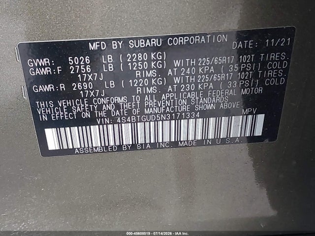 Subaru Outback Wilderness 2022 4S4BTGUD5N3171334 Image 9