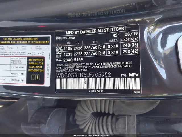 45608535 :رقم المزاد ، WDC0G8EB6LF705952 vin ، 2020 Mercedes-benz Glc 300 4matic مزاد بيع