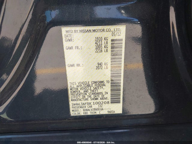 Aukcja sprzedaży 2013 Nissan Altima 2.5 Sl, vin: 1N4AL3AP3DC100208, numer aukcji: 45608548