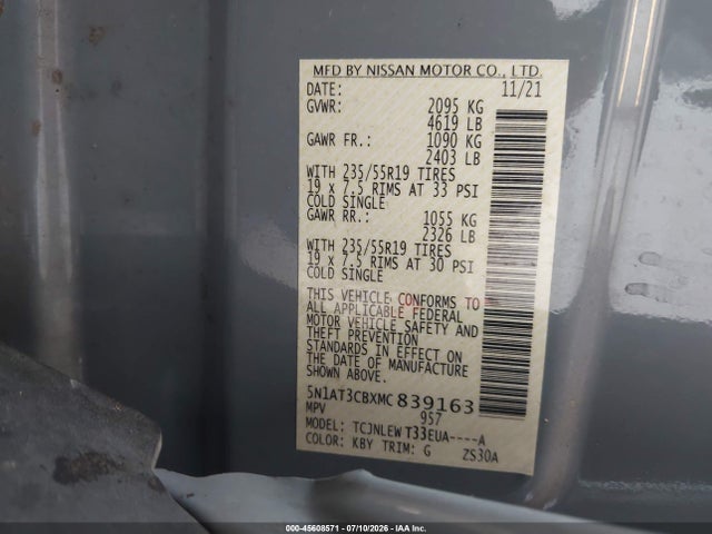 Aukcja sprzedaży 2021 Nissan Rogue Sl Intelligent Awd, vin: 5N1AT3CBXMC839163, numer aukcji: 45608571