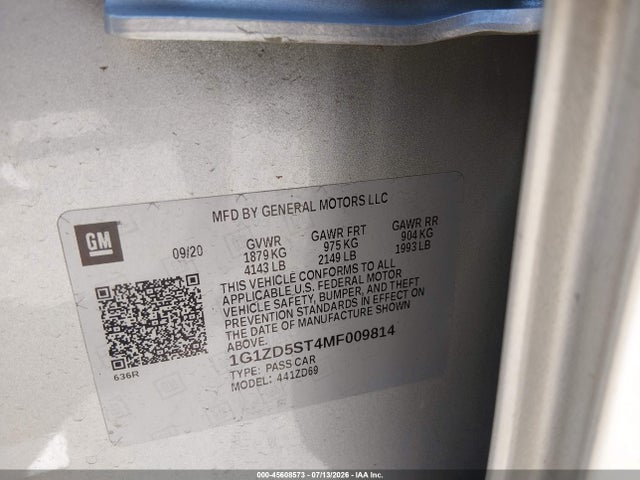 2021 Chevrolet Malibu Fwd Lt მანქანა იყიდება აუქციონზე, vin: 1G1ZD5ST4MF009814, აუქციონის ნომერი: 45608573