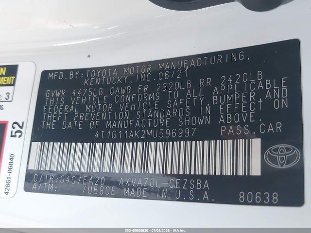 Toyota CAMRY SE 2021 4T1G11AK2MU596997 Image 9