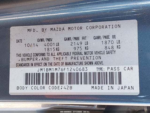 JM1BM1M76F1240683 Mazda Mazda3 I Grand Touring