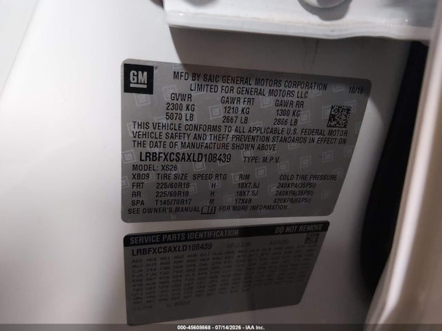 Aukcja sprzedaży 2020 Buick Envision Fwd Essence, vin: LRBFXCSAXLD108439, numer aukcji: 45608668