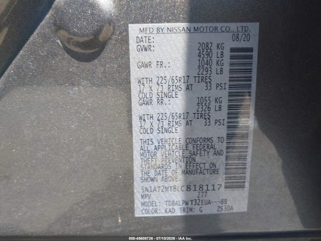 5N1AT2MT8LC818117 Nissan Rogue S Fwd