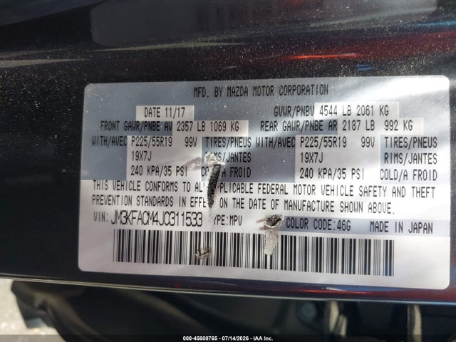 Aukcja sprzedaży 2018 Mazda Cx-5 Touring, vin: JM3KFACM4J0311533, numer aukcji: 45608765