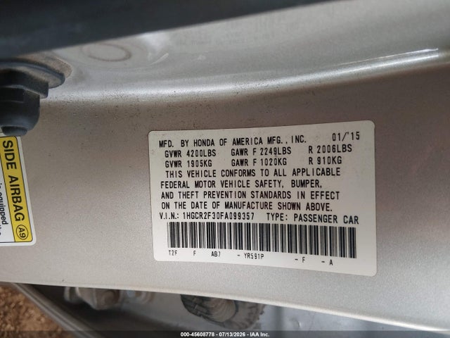 Honda ACCORD LX 2015 1HGCR2F30FA099357 Image 9
