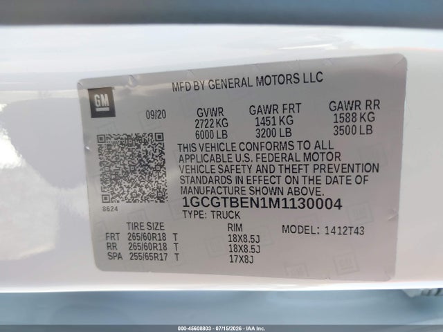 1GCGTBEN1M1130004 Chevrolet Colorado 4wd Long Box Wt