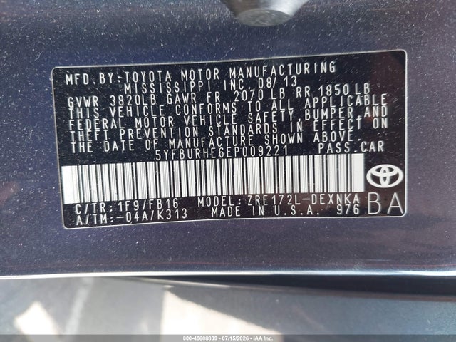 5YFBURHE6EP009221 Toyota Corolla Le/le Plus/le Premium