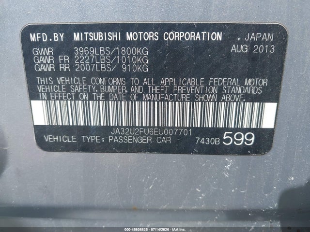 Aukcja sprzedaży 2014 Mitsubishi Lancer Es, vin: JA32U2FU6EU007701, numer aukcji: 45608825