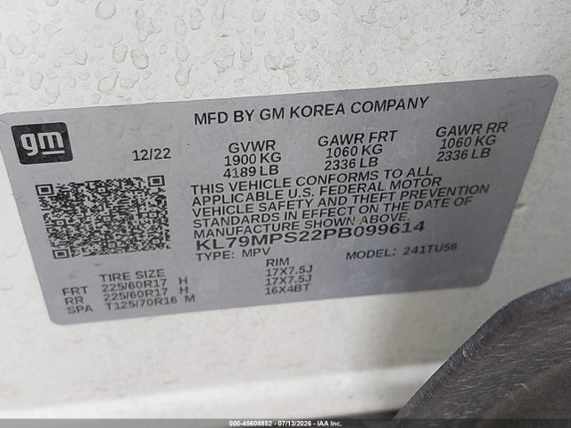 KL79MPS22PB099614 Chevrolet Trailblazer Fwd Lt